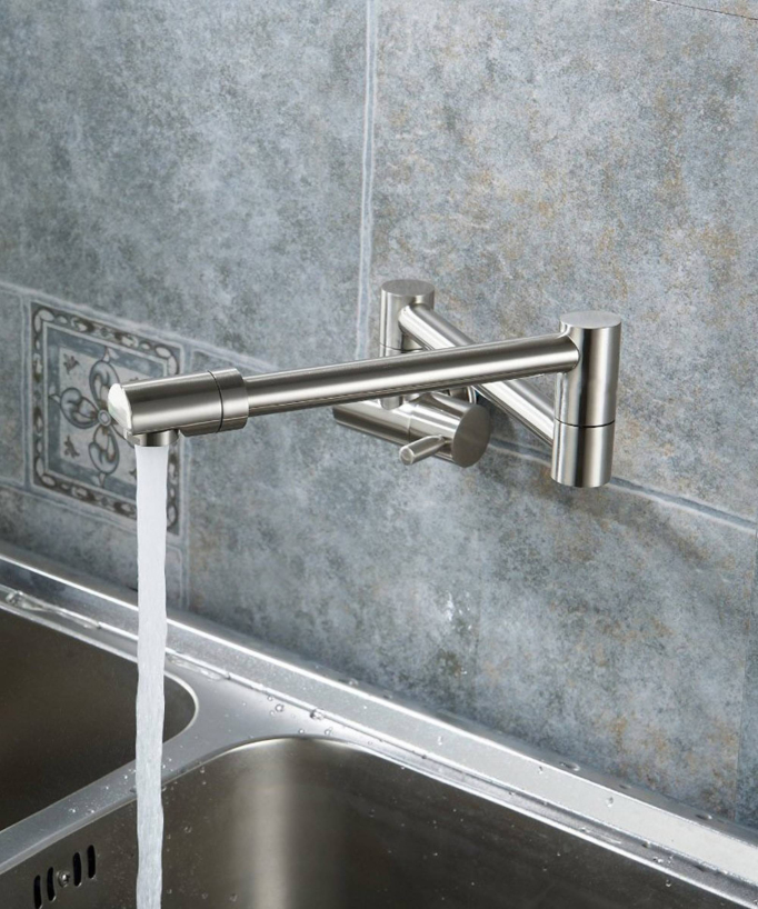 Rubinetto retrattile a parete con doppio snodo girevole nichel spazzolato - acqua fredda