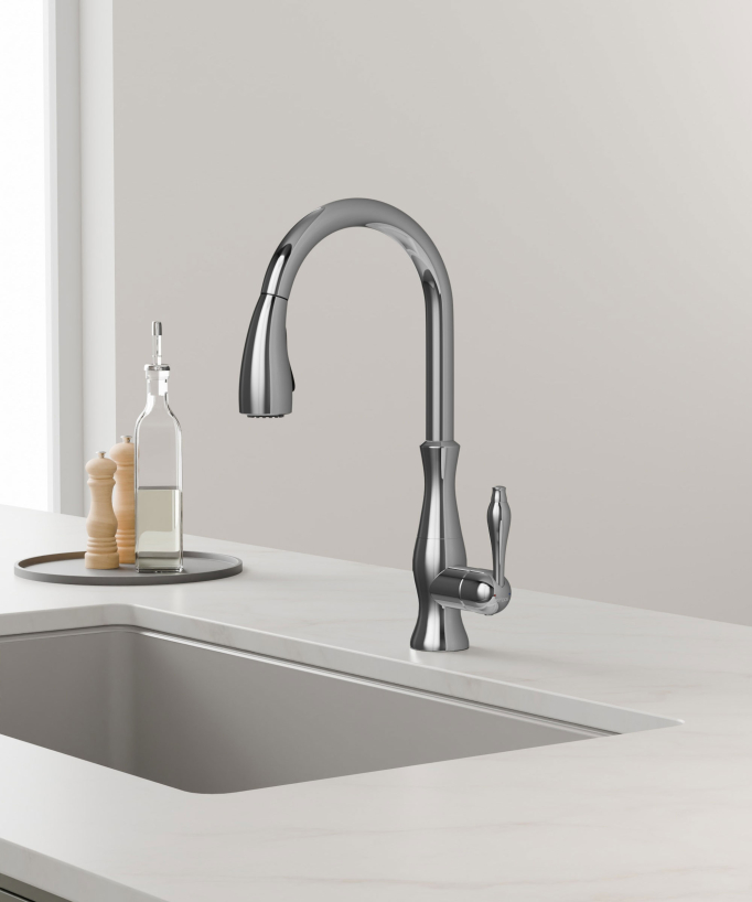 Miscelatore cucina moderno con doccetta e tubo estraibile - cromato