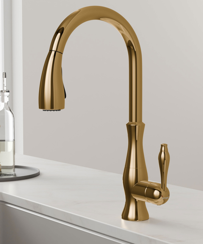 Miscelatore cucina moderno con doccetta e tubo estraibile - dorato - small