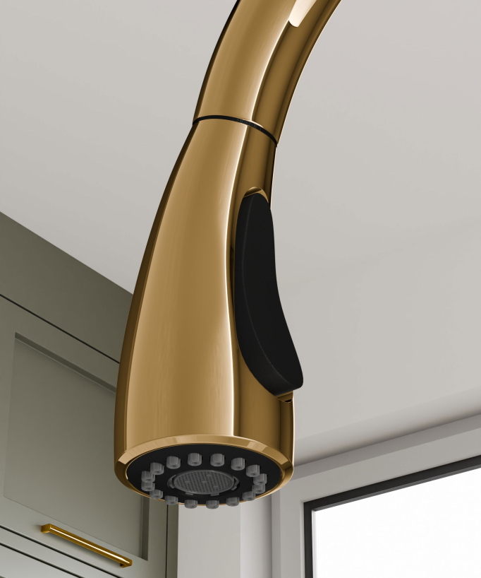 Miscelatore cucina moderno con doccetta e tubo estraibile - dorato