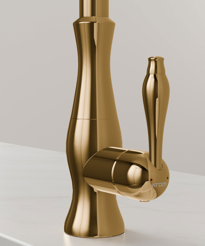 Miscelatore cucina moderno con doccetta e tubo estraibile - dorato