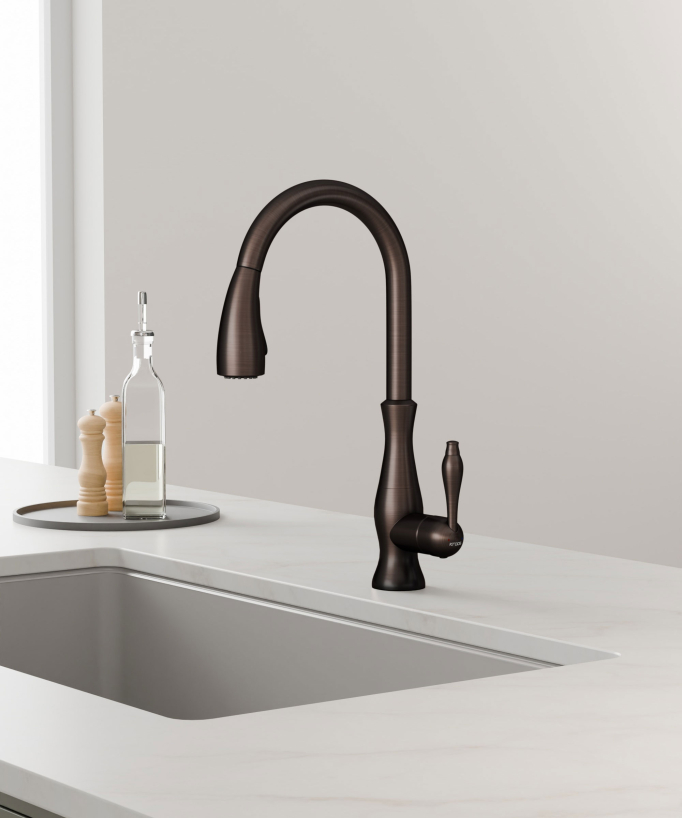 Miscelatore cucina moderno con doccetta e tubo estraibile - rame
