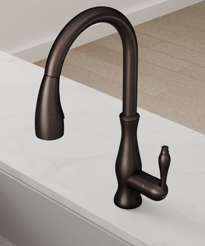 Miscelatore cucina moderno con doccetta e tubo estraibile - rame