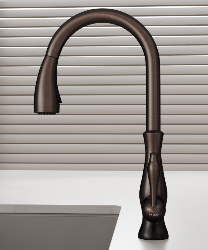 Miscelatore cucina moderno con doccetta e tubo estraibile - rame