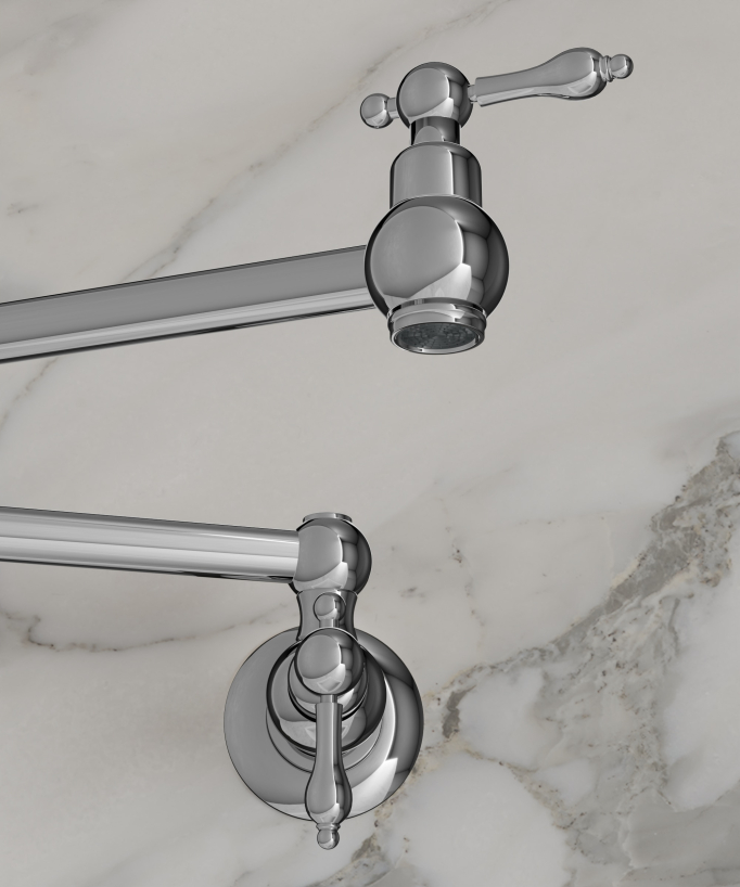 Rubinetto cucina retrattile a parete a due maniglie con doppio snodo girevole - acqua fredda - cromato