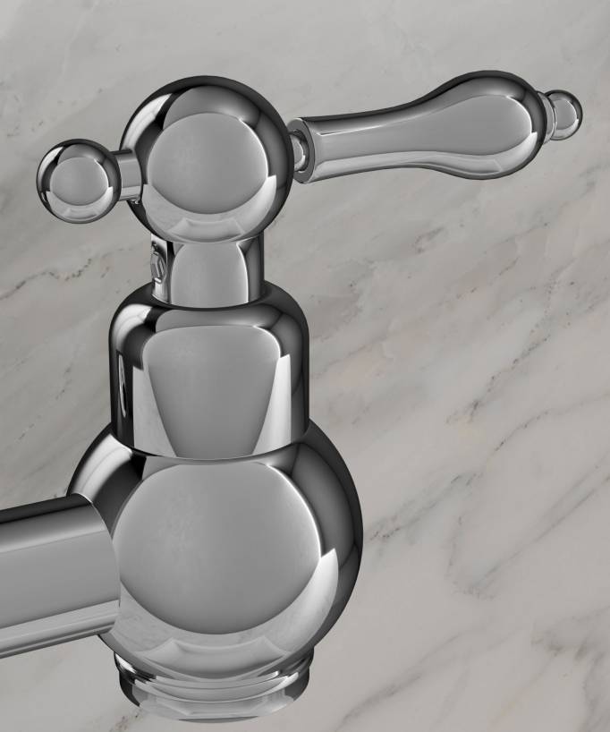 Rubinetto cucina retrattile a parete a due maniglie con doppio snodo girevole - acqua fredda - cromato