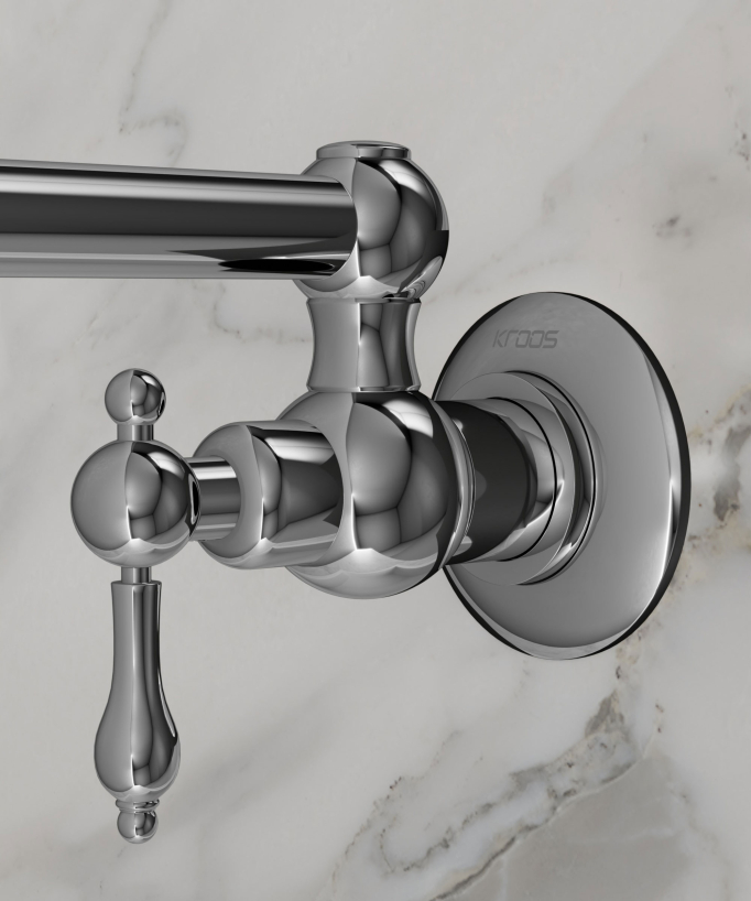 Rubinetto cucina retrattile a parete a due maniglie con doppio snodo girevole - acqua fredda - cromato