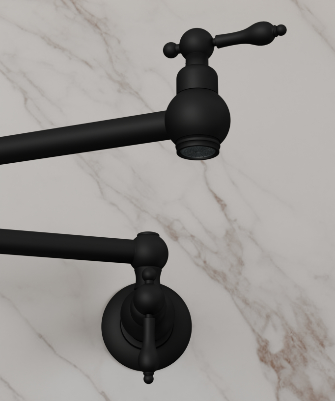 Rubinetto cucina retrattile a parete a due maniglie con doppio snodo girevole - acqua fredda - nero