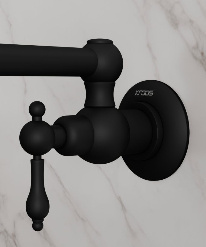 Rubinetto cucina retrattile a parete a due maniglie con doppio snodo girevole - acqua fredda - nero