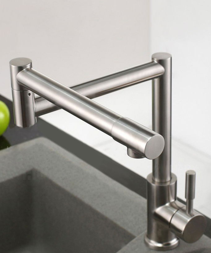 Robinet de cuisine à bec supérieur orientable - nickel brossé