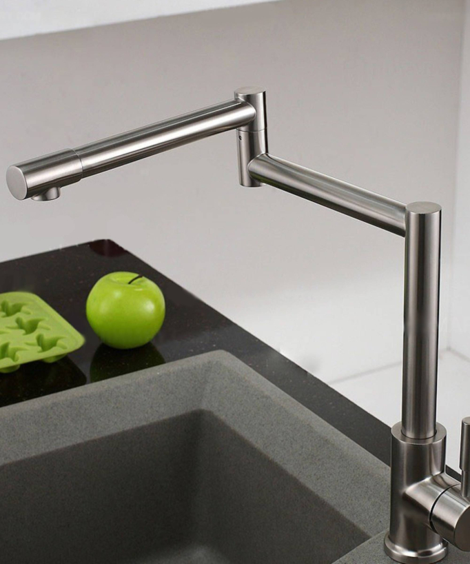Robinet de cuisine à bec supérieur orientable - nickel brossé