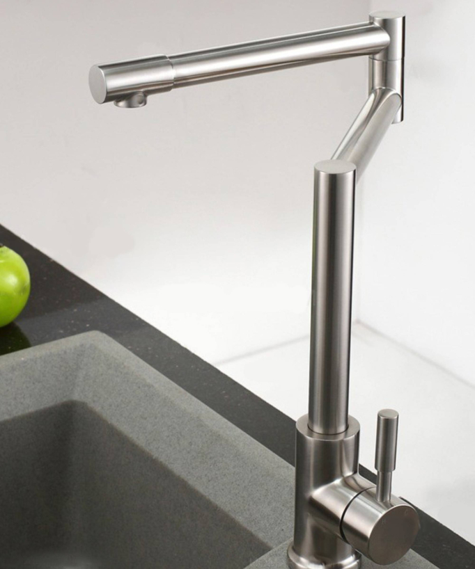 Robinet de cuisine à bec supérieur orientable - nickel brossé