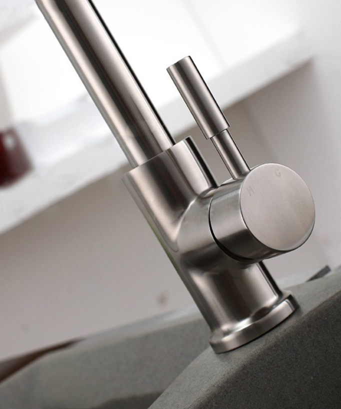Robinet de cuisine à bec supérieur orientable - nickel brossé