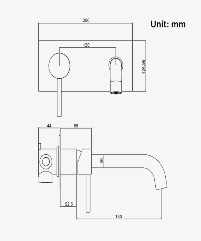 Rubinetto lavabo moderno a parete con maniglia singola in nero solido