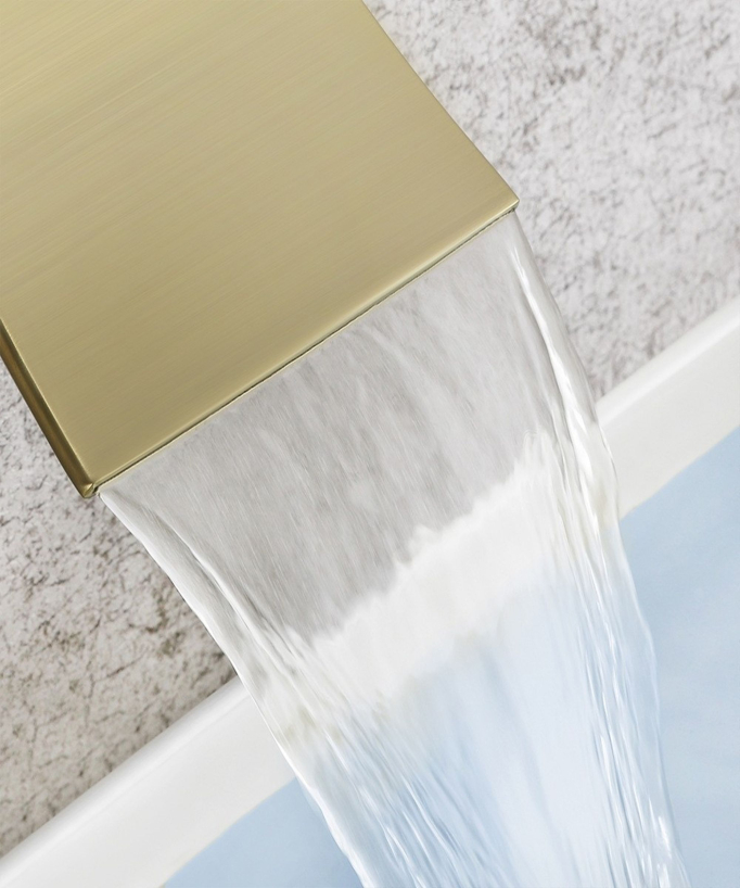 Miscelatore lavabo a parete a cascata oro spazzolato