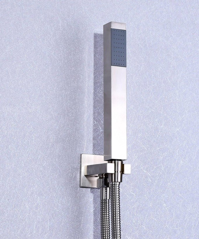 Soffione a LED in acciaio inox e doccetta in nichel spazzolato