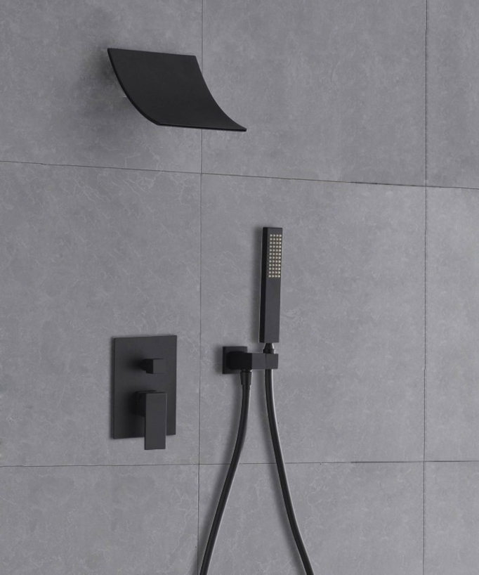 Cascade pomme de douche et système de douche à main noir solide 