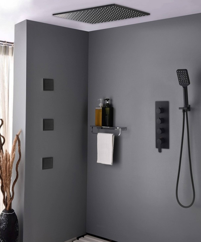 Gruppo doccia a incasso a soffitto standard 500 mm - Nero