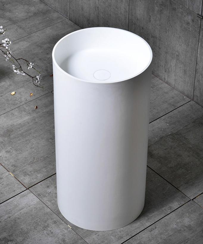 Vasque piédestal ronde sophistiquée en résine blanche mate ou brillante
