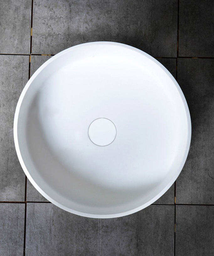 Vasque piédestal ronde sophistiquée en résine Blanc brillant