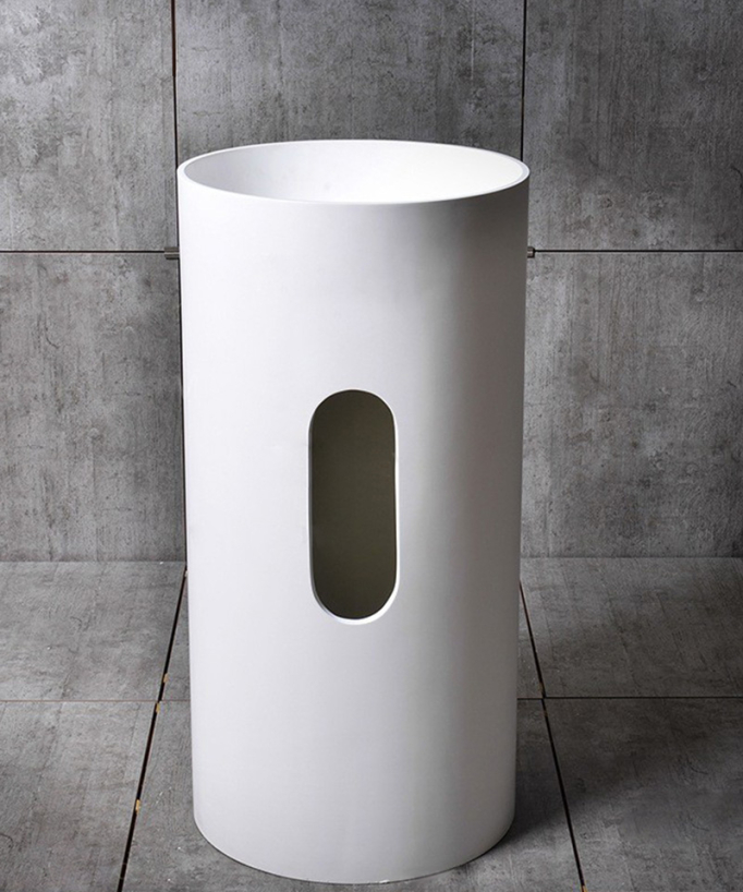 Vasque piédestal ronde sophistiquée en résine blanche mate ou brillante