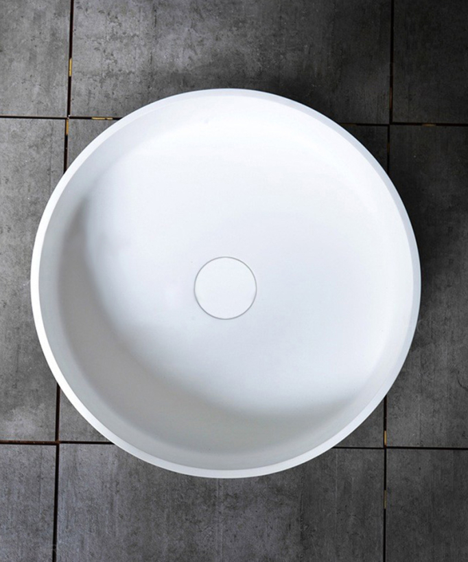 Vasque piédestal ronde sophistiquée en résine blanche mate ou brillante