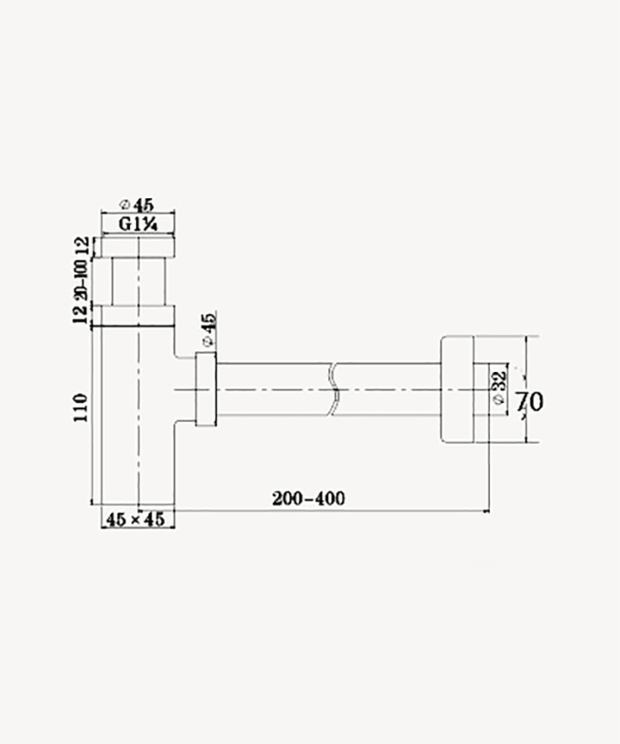 Siphon lavabo bouteille carré en laiton