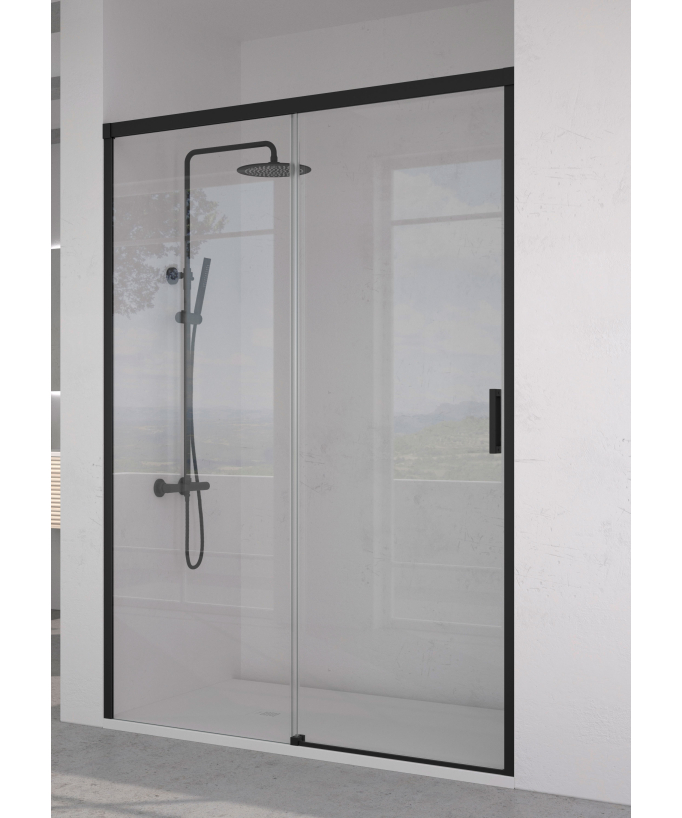 Paroi de douche fixe et porte coulissante Noir, Série Q