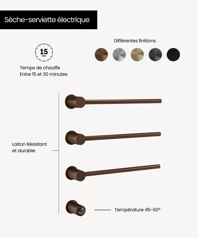 Scaldasalviette elettrico in acciaio inox da parete oro rosa spazzolato