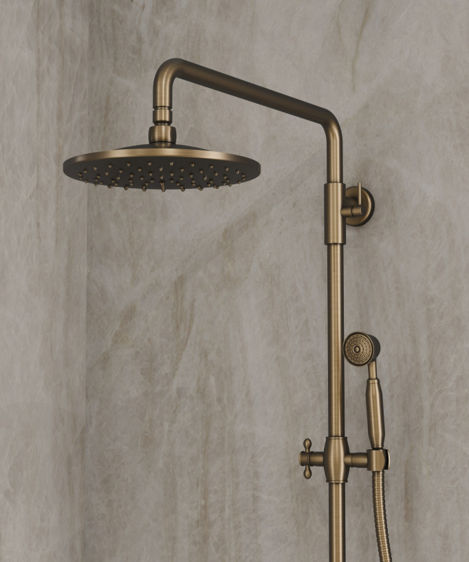 Colonna doccia in ottone antico con soffione da 20 cm - Roma