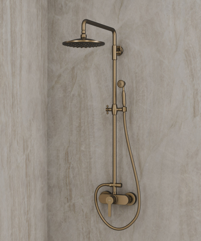 Colonna doccia in ottone antico con soffione da 20 cm - Roma