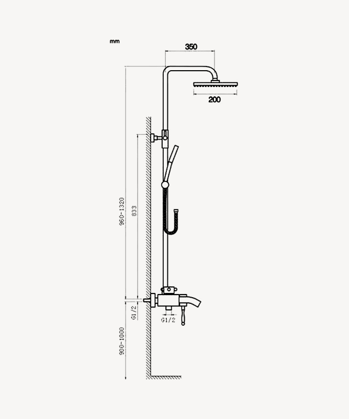 Colonna doccia in ottone antico con soffione da 20 cm - Roma