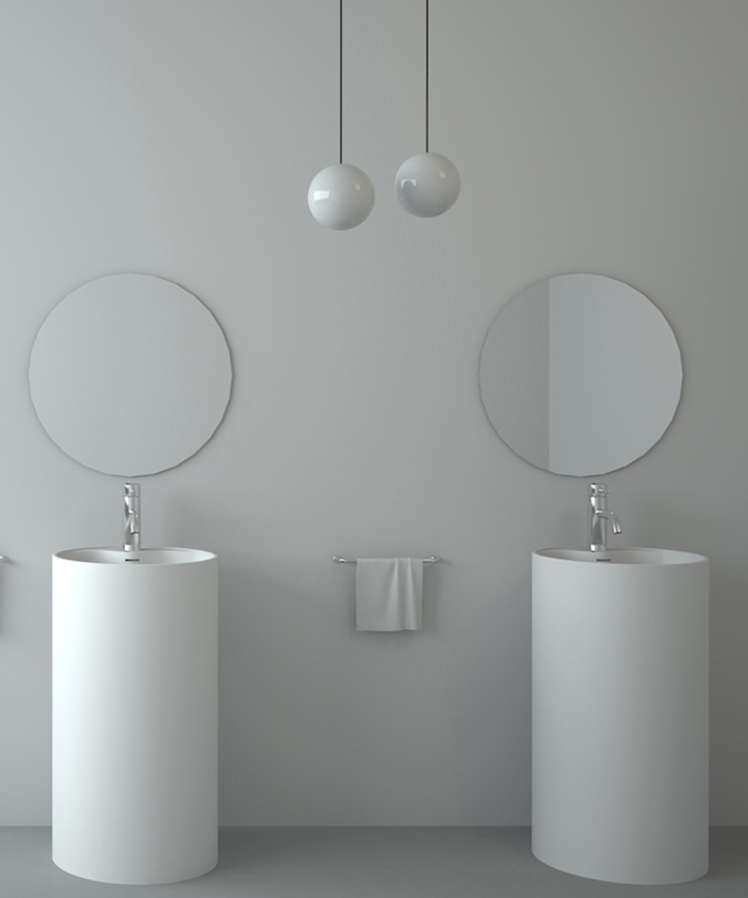 Lavabo rotondo a totem, a libera installazione Bianco opaco - Lusambo