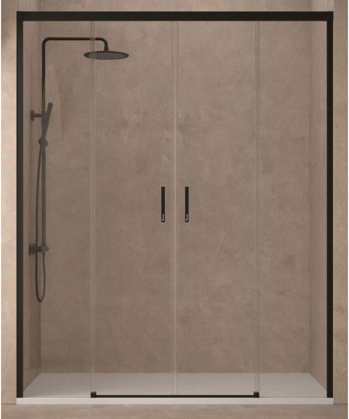Paroi de douche avec deux portes coulissantes et cadre noir de la Série Q