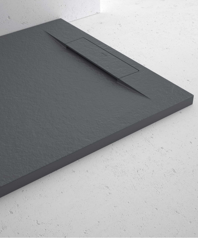 Piatto doccia Antracite, texture Pietra Zeus, griglia colorata