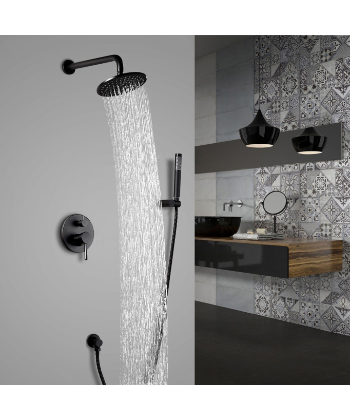 Moderno set doccia a parete in ottone massiccio nero