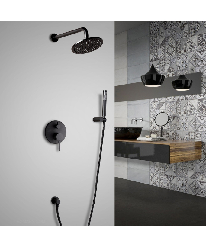 Moderno set doccia a parete in ottone massiccio nero - small