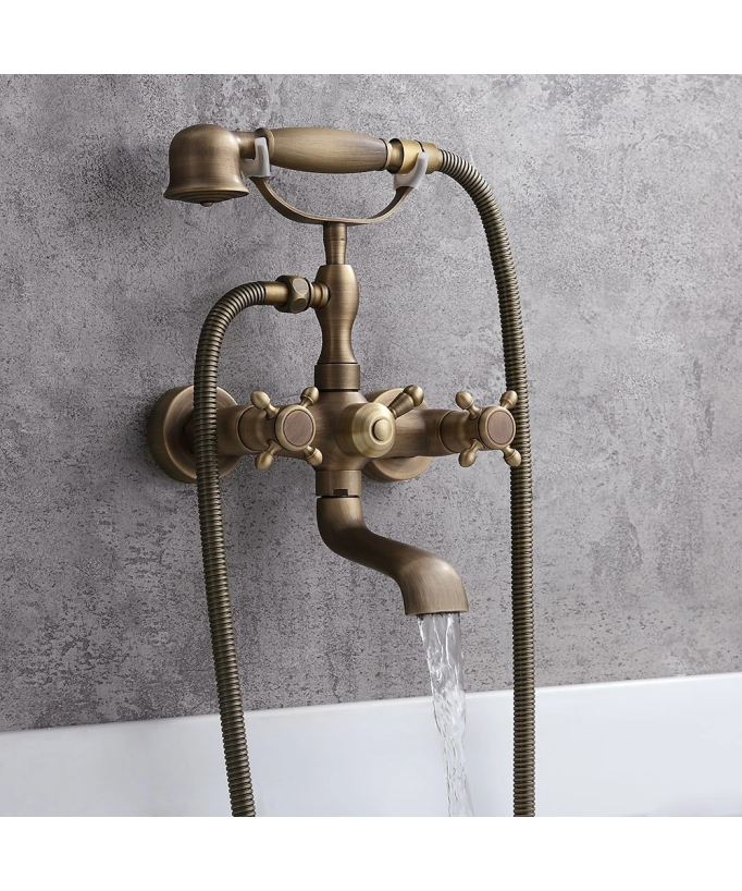 Robinet de douche et baignoire style antique avec double poignée en croix