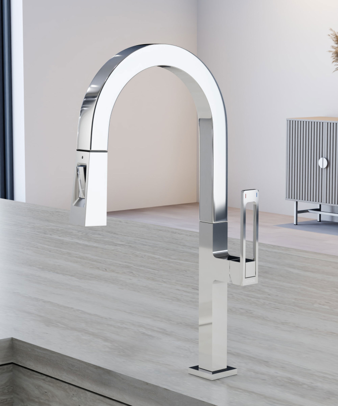 Miscelatore monocomando moderno per lavello con doccetta