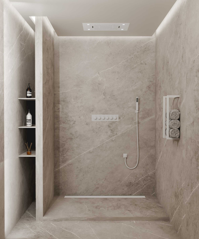 Gruppo doccia termostatico con soffione a LED 800x600 mm