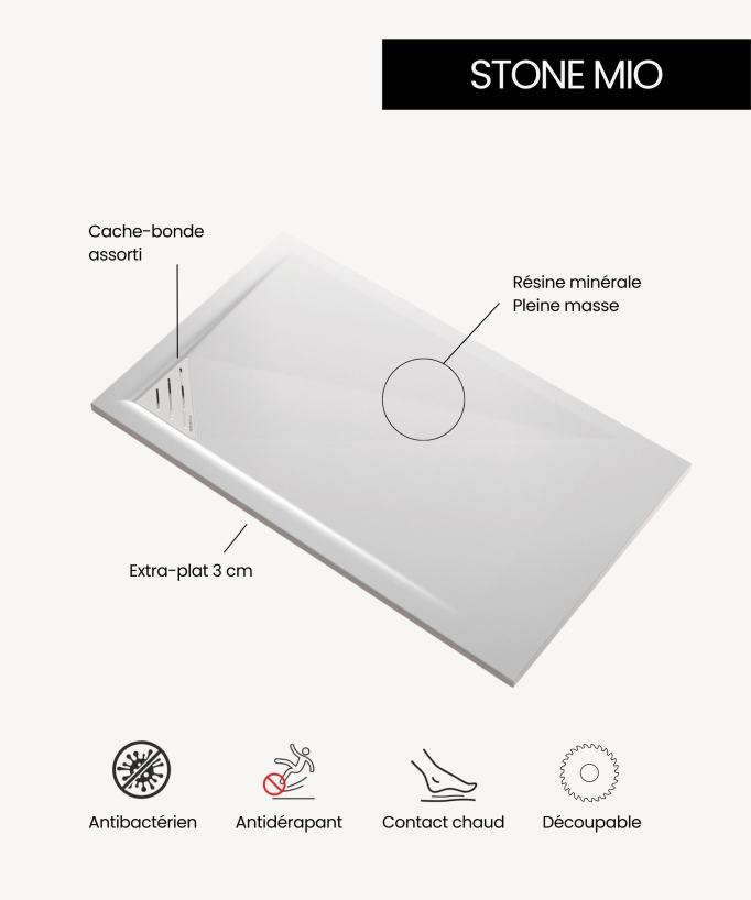 Piatto doccia Grigio, finitura Stone MIO, griglia colorata