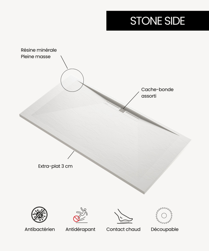 Piatto doccia Cioccolato, Ardesia Stone SIDE, griglia colorata