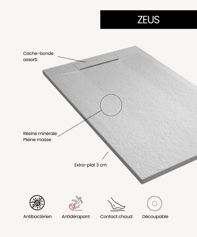 Piatto doccia Grigio, texture Pietra Zeus, griglia colorata