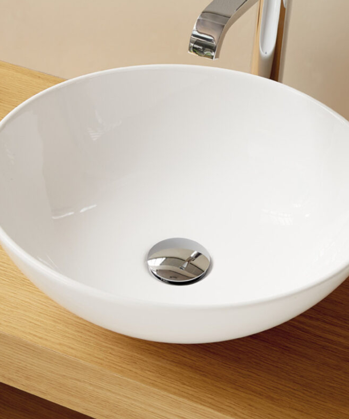 Lavabo in ceramica da appoggio rotondo Bianco lucido - Padova - small