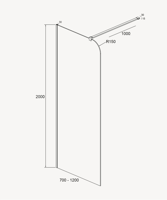 Cuba - Parete doccia fissa vetro scanalato profilo gunmetal