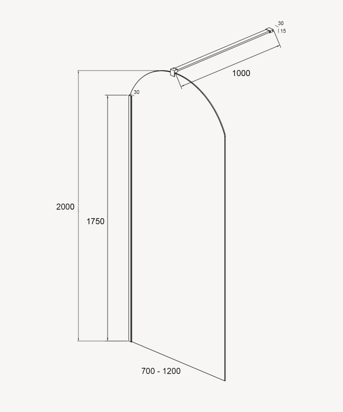 Santana - Parete doccia walk-in vetro curvo Ice finitura gunmetal