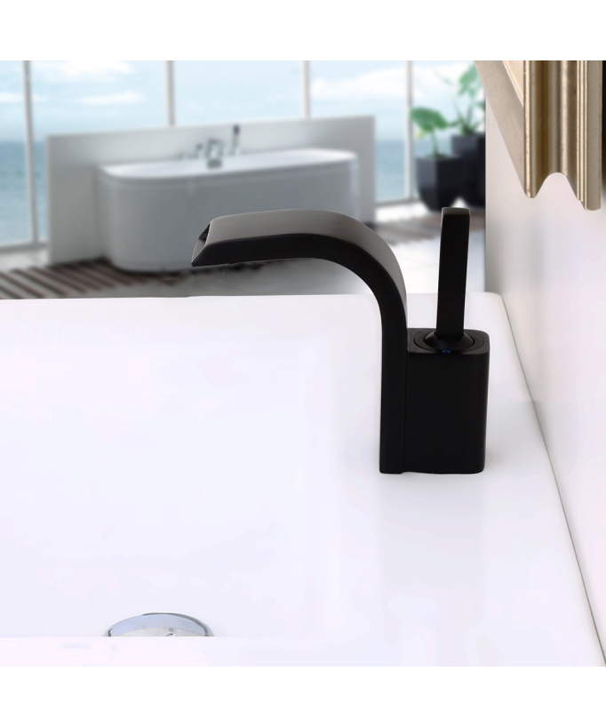 Miscelatore monocomando moderno per lavabo con maniglia in ottone massiccio Nero