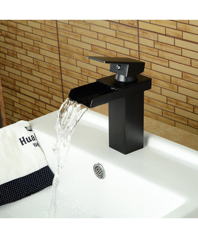 Rubinetto monocomando moderno per lavabo in ottone massiccio e nero massiccio