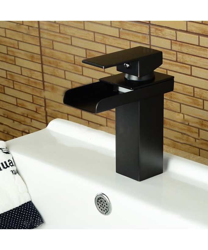 Rubinetto monocomando moderno per lavabo in ottone massiccio e nero massiccio