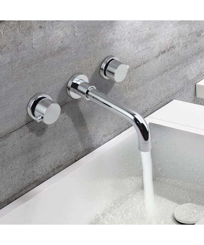 Rubinetto per lavabo a parete moderno in ottone massiccio e cromo lucido